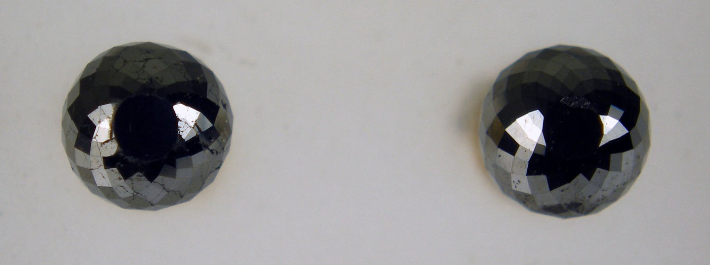 2.90ct spherical black diamond bead stud earrings on 14ct yellow gold posts