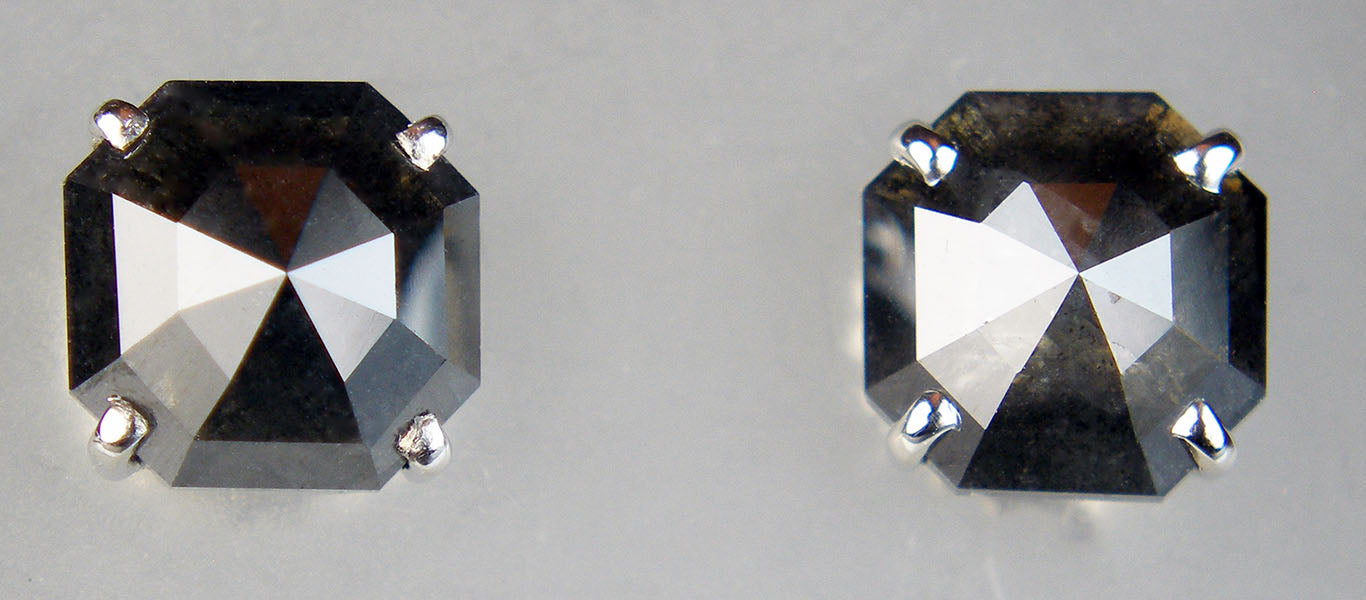 Rose cut black diamonds 7mm square cushion cut in 18ct white gold