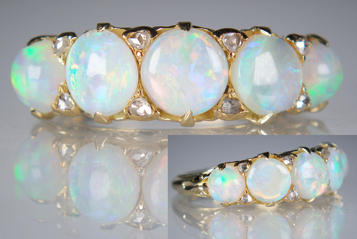 antique opal & diamond ring in 18ct yellow gold