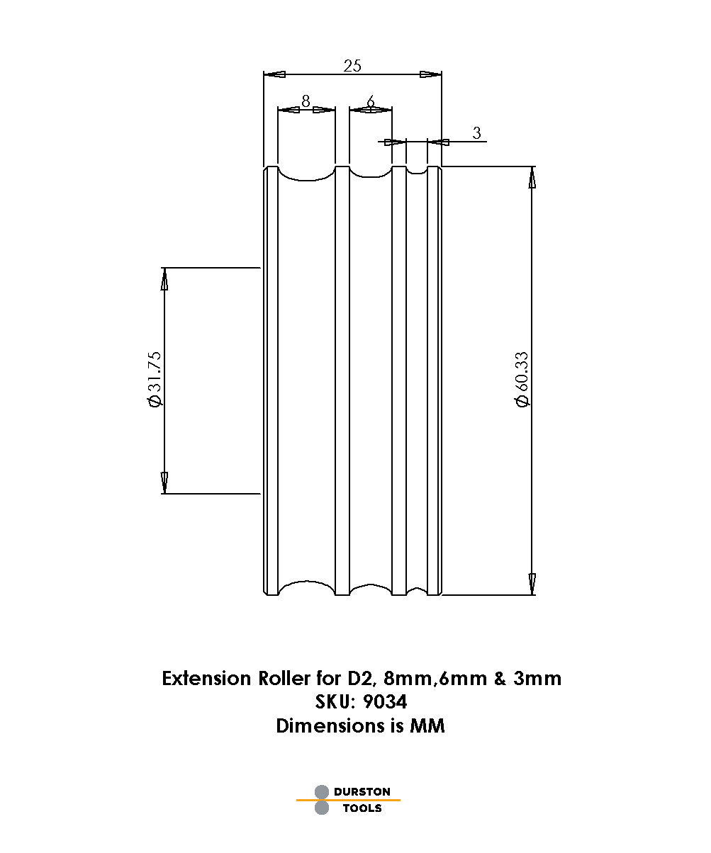 Extension Roller 8, 6 & 3mm for Double Rolling Mills