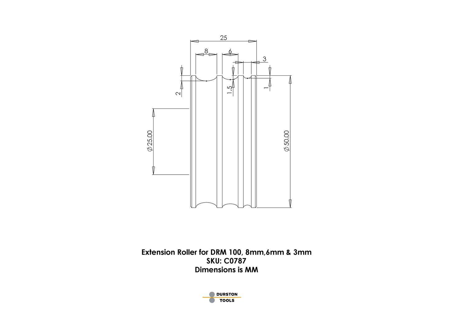 Extension Roller 8, 6 & 3mm for DRM 100