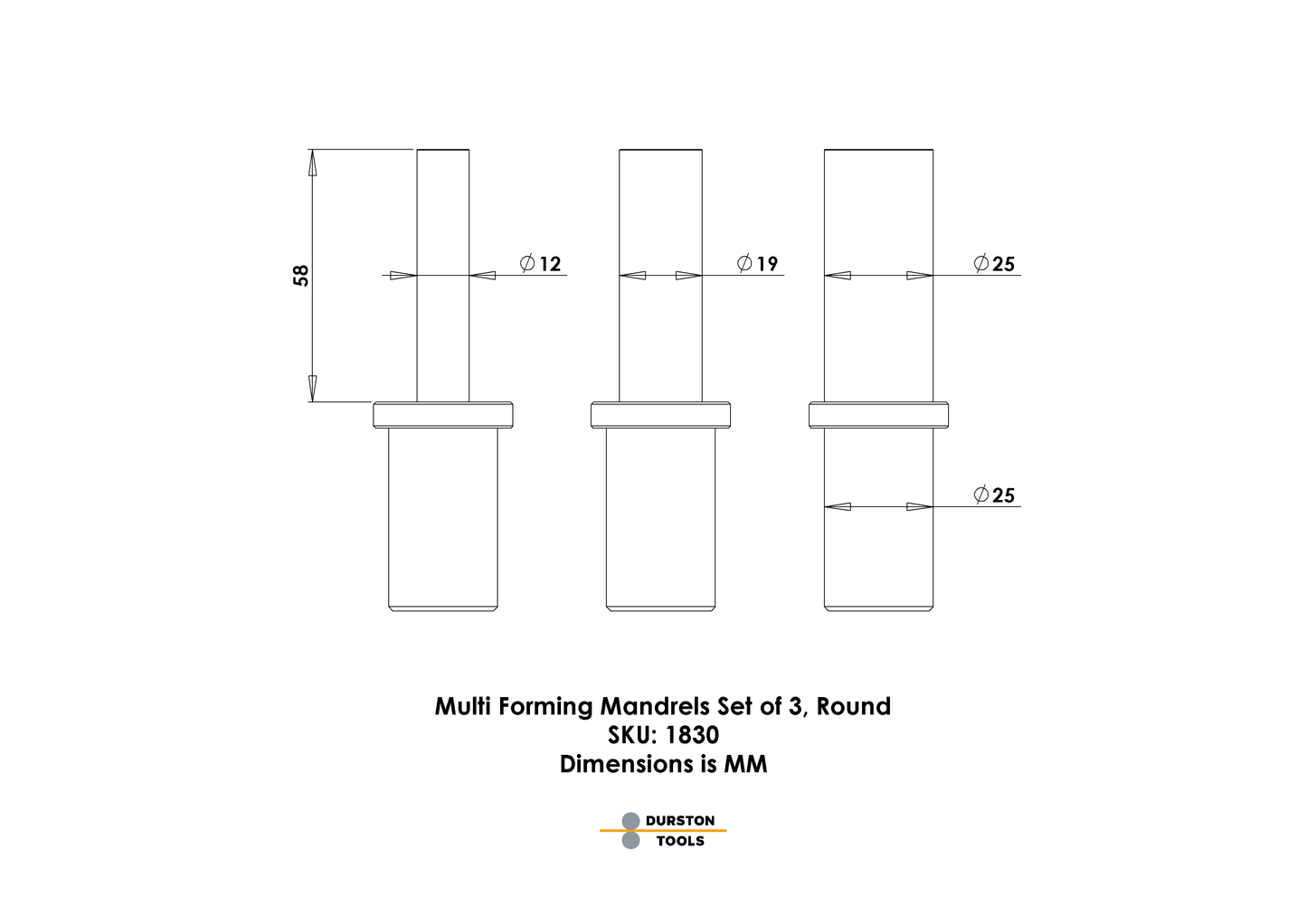 Multi Forming Anvil Mandrels Set of 3 – Round
