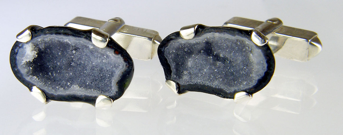 Agate geode cufflinks in silver