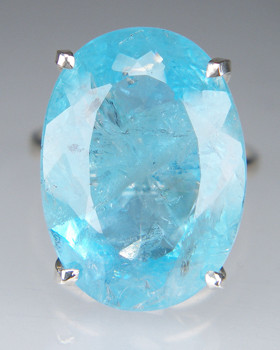 Huge oval aquamarine ring in silver