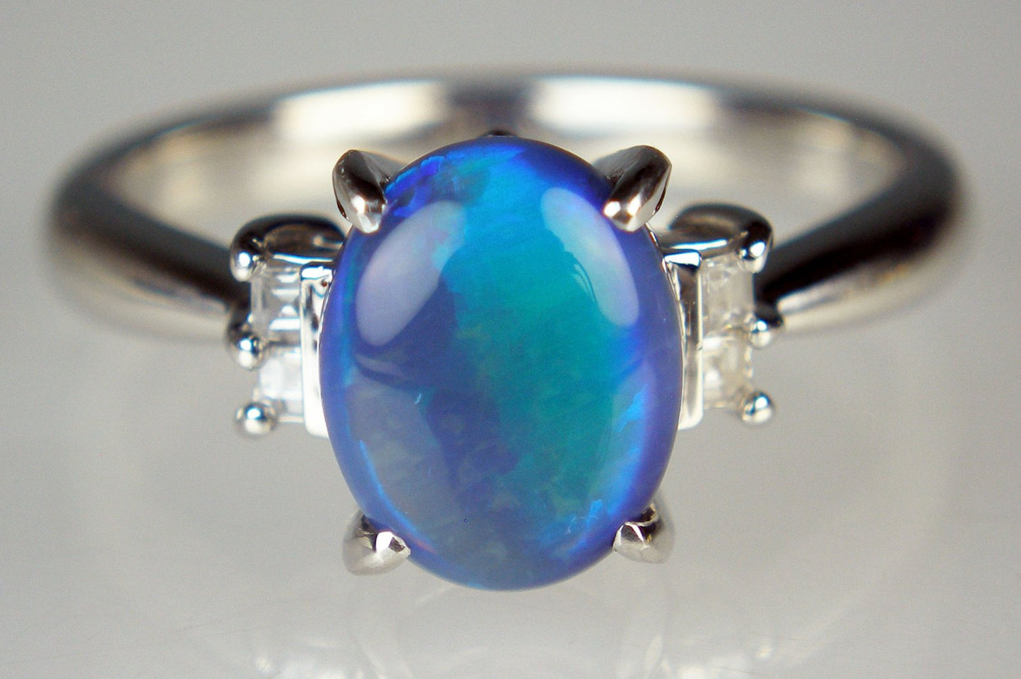 Black opal & diamond ring in platinum