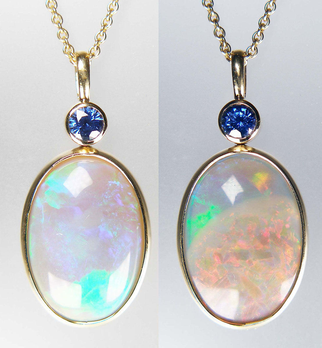 Sapphire & opal pendant in 18ct yellow gold