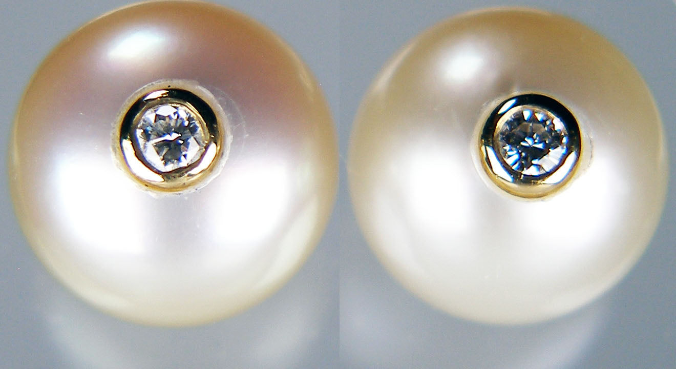 Golden south sea pearl & diamond stud earrings in 18ct yellow gold