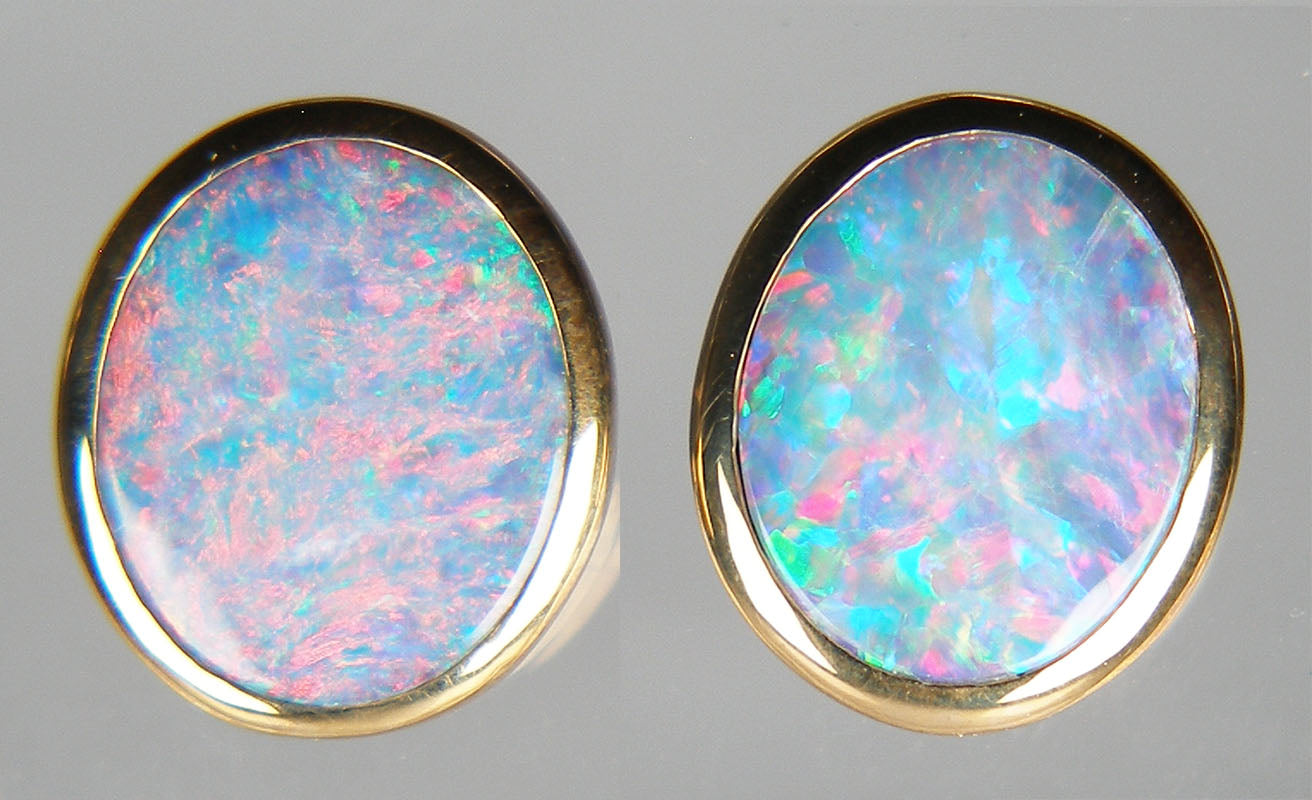 Opal doublet earrings in 9ct yellow gold