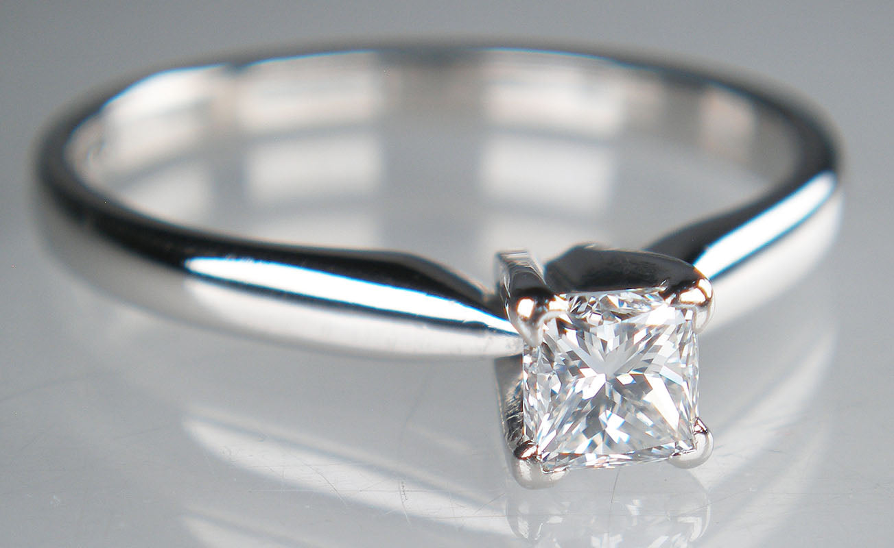 Half carat princess cut diamond ring in 18ct white gold