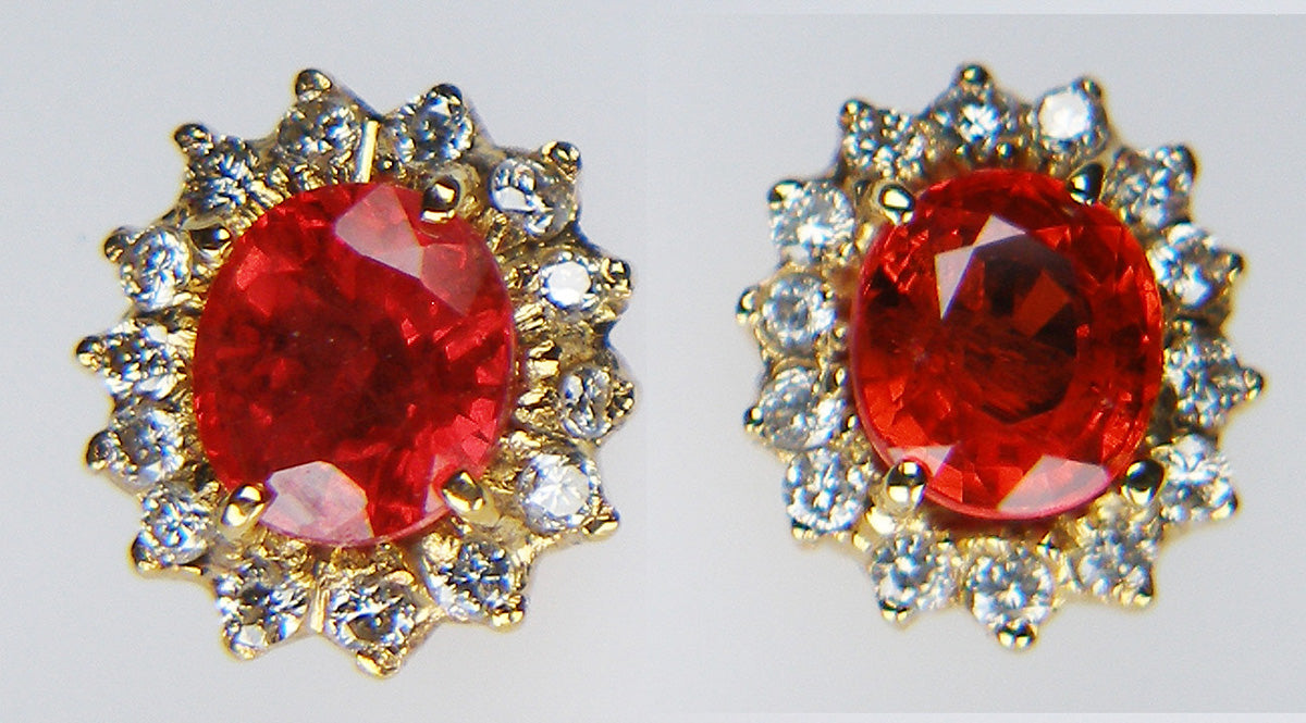 Ruby & diamond earstuds in 18ct yellow gold