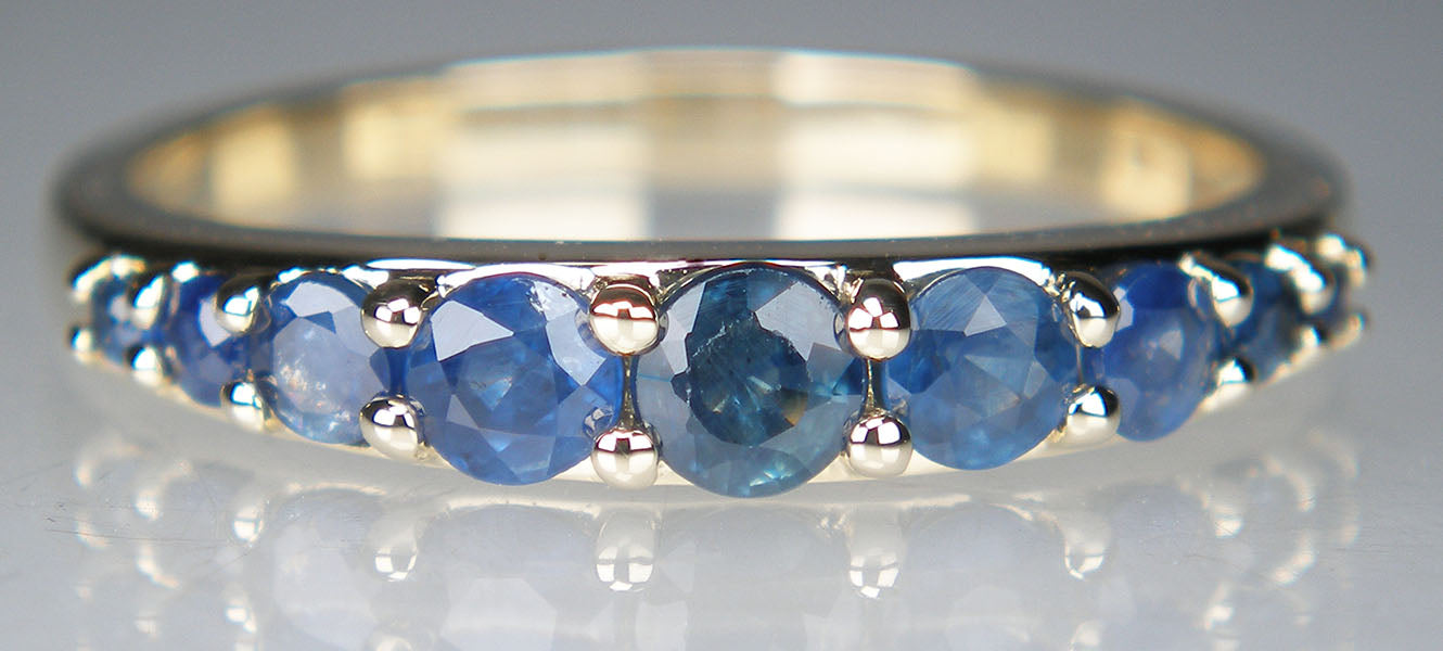 nine stone sapphire ring in 9ct yellow gold