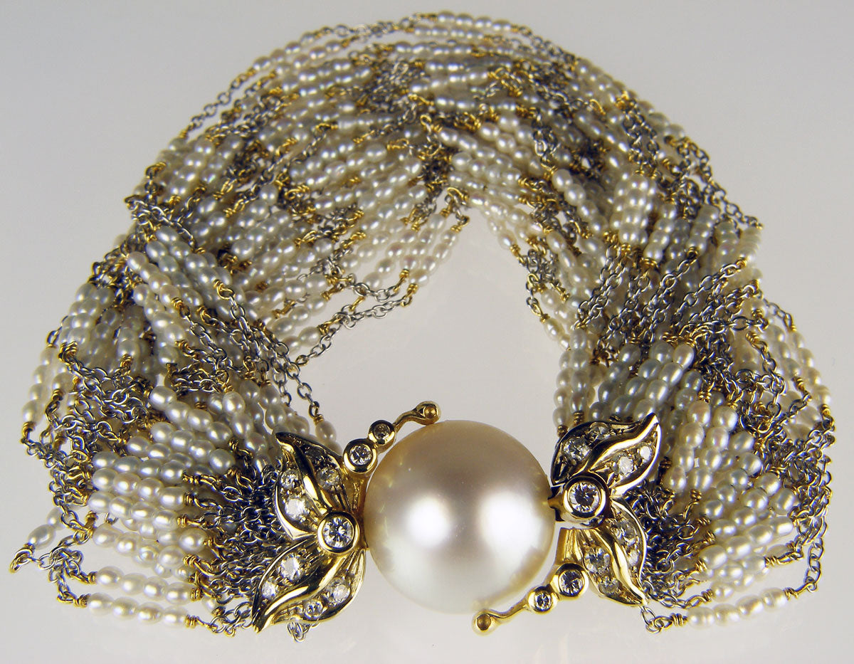 Seed pearl & diamond bracelet