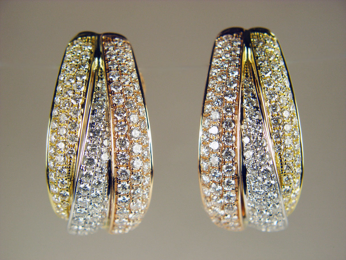 Three tone gold diamond earrings