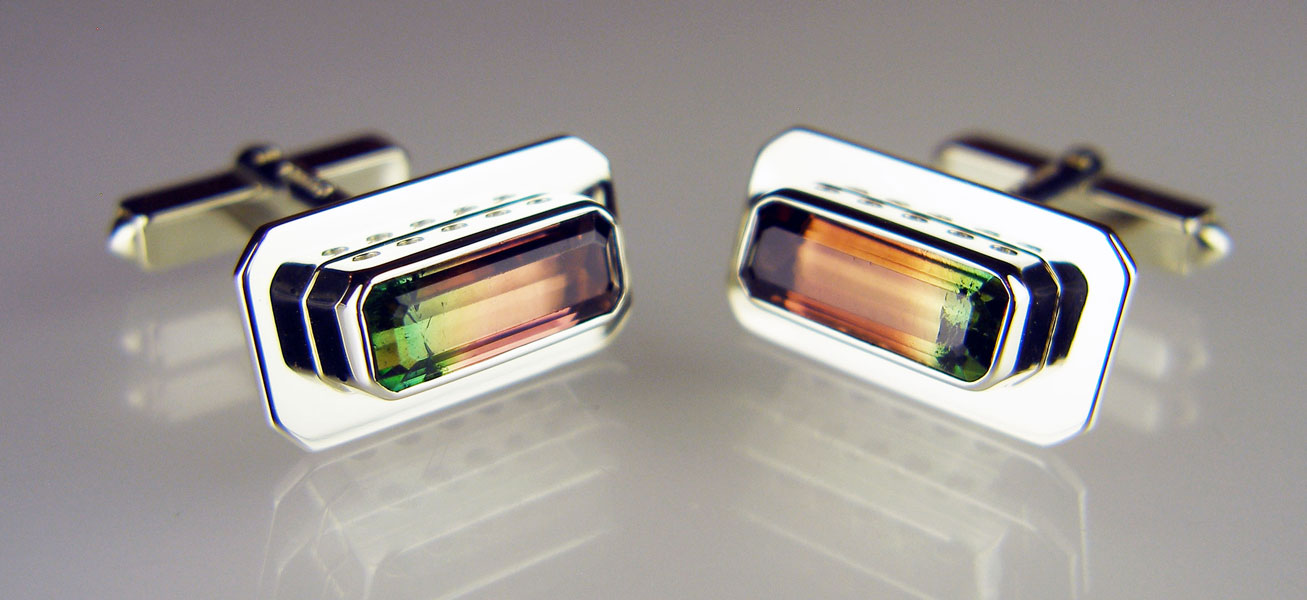 Watermelon tourmaline cufflinks in 9ct white gold