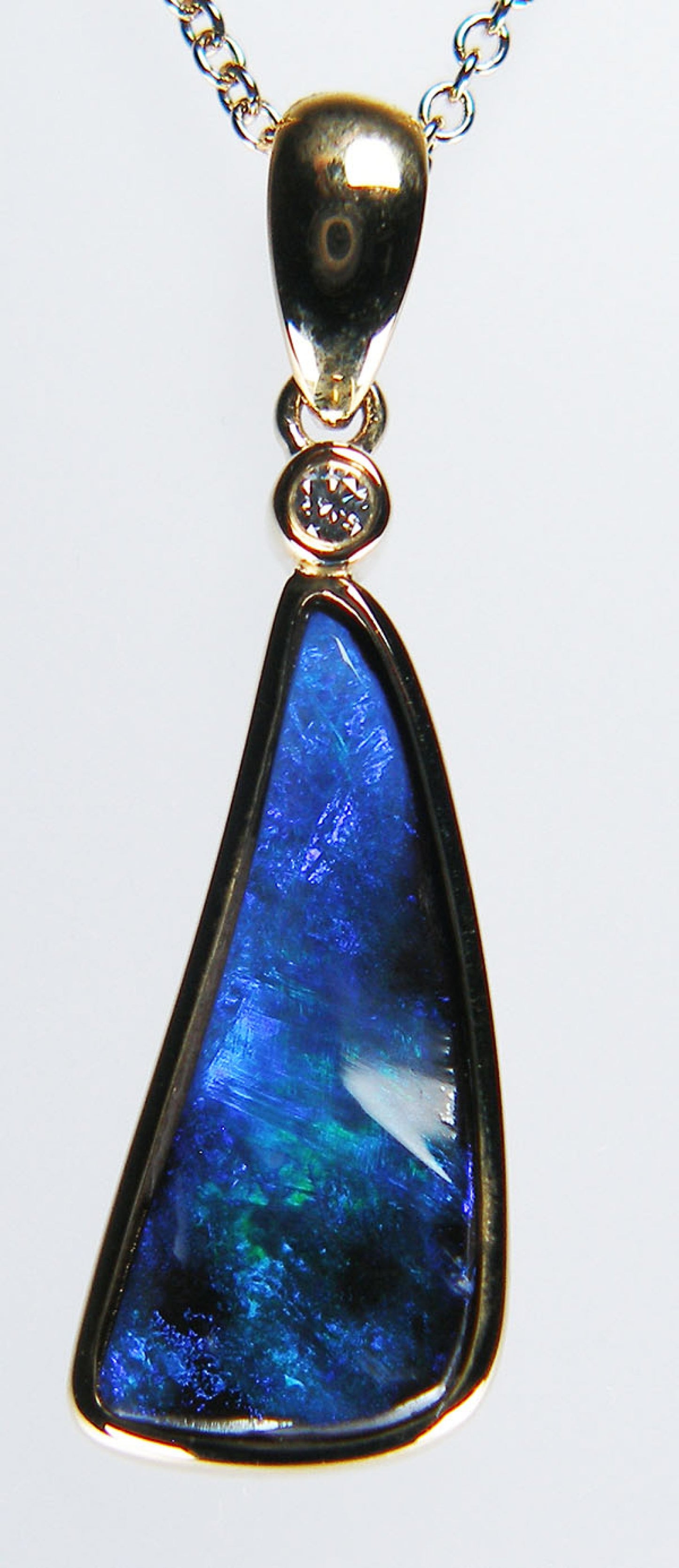 Winton boulder opal & diamond pendant in 9ct yellow gold