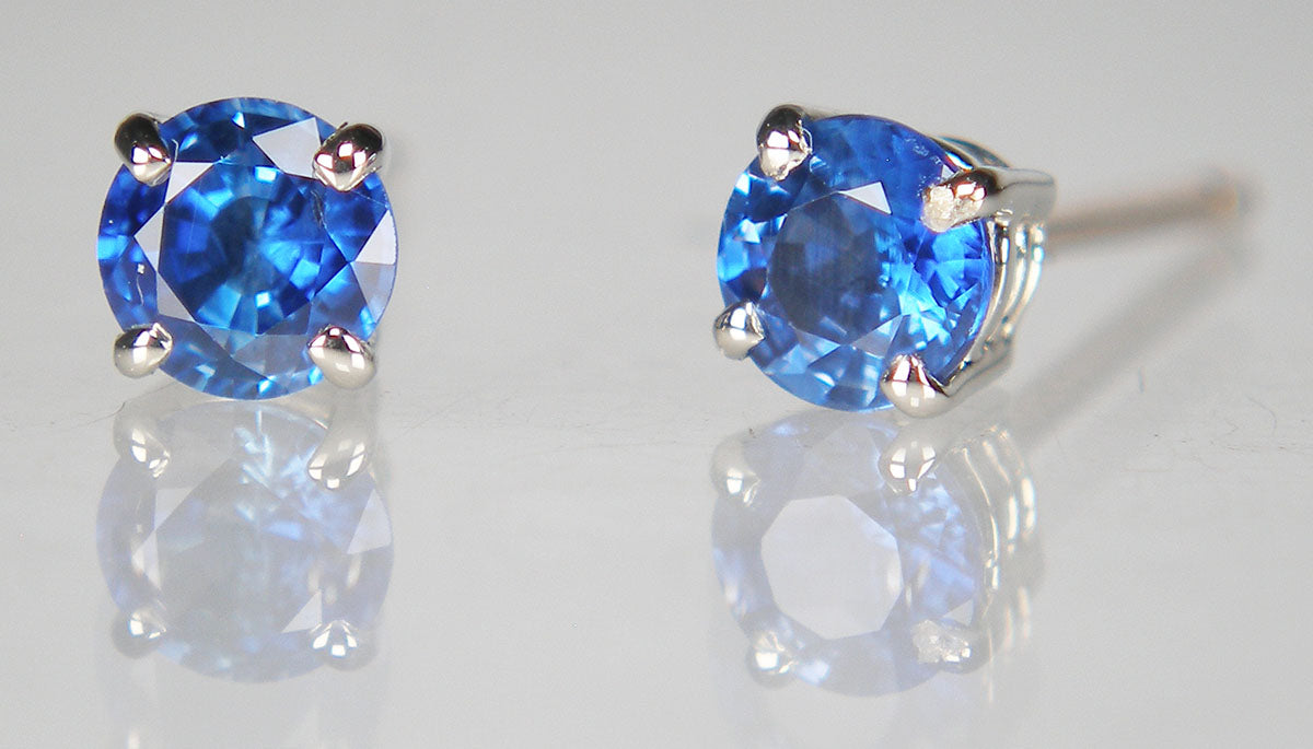 4.1mm round top quality blue sapphire earstuds in 9ct white gold