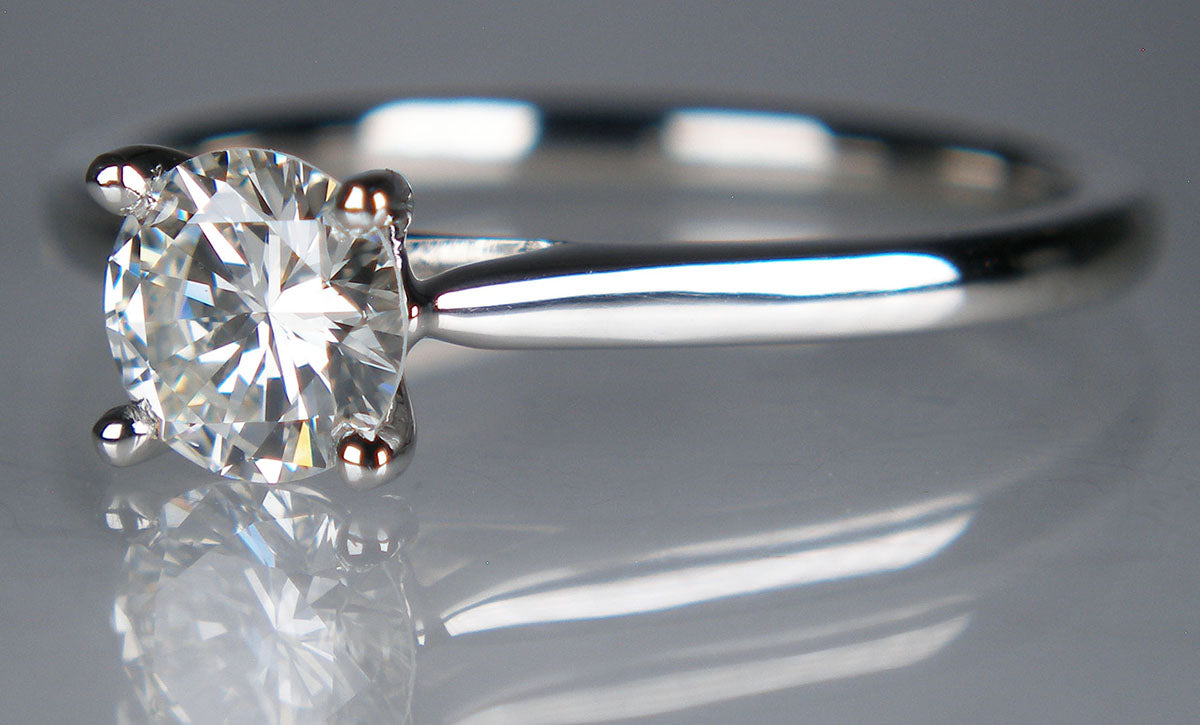 0.70ct round brilliant cut diamond in platinum ring
