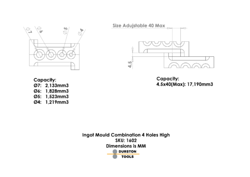 Ingot Mould Combination 4 Hole 100 High