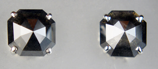 Rose cut black diamonds 7mm square cushion cut in 18ct white gold