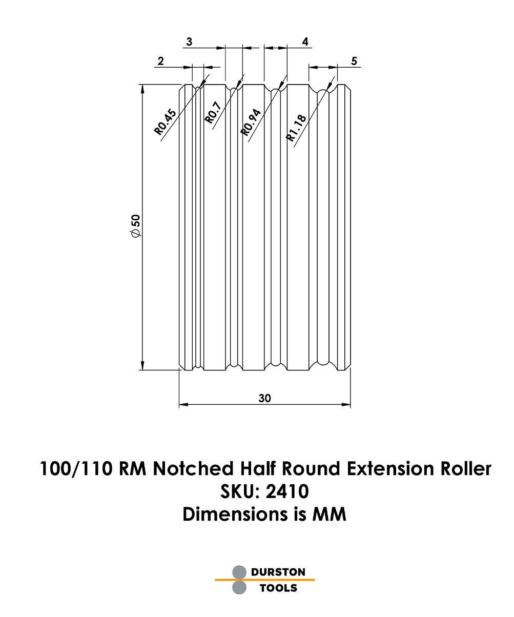 Notched Half-Round Extension Roller for DRM 100/ Elite 110