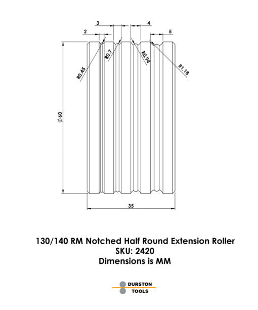 Notched Half-Round Extension Roller for DRM 130 / 150 / Elite 140