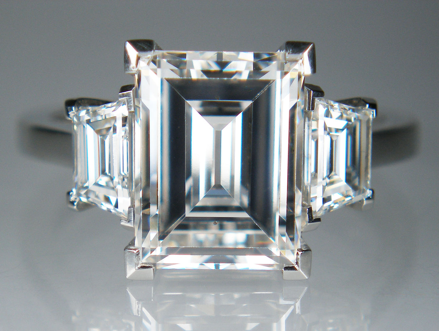 3.43ct baguette cut diamond ring with 0.73ct trapezoidal diamonds in platinum