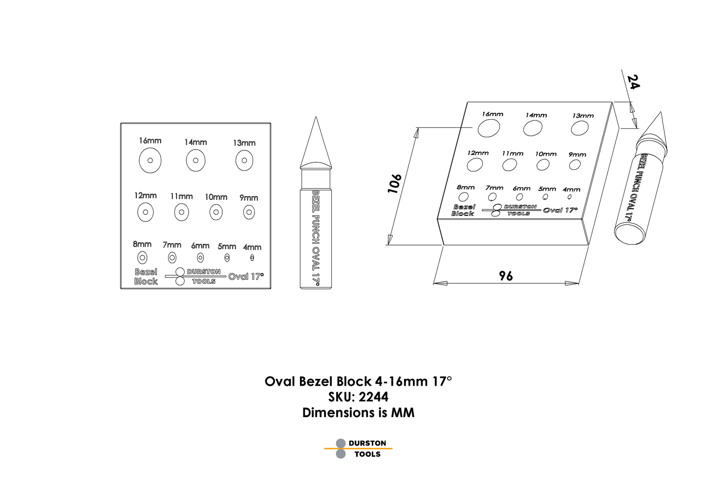 Oval Bezel Block 4-16mm 17°