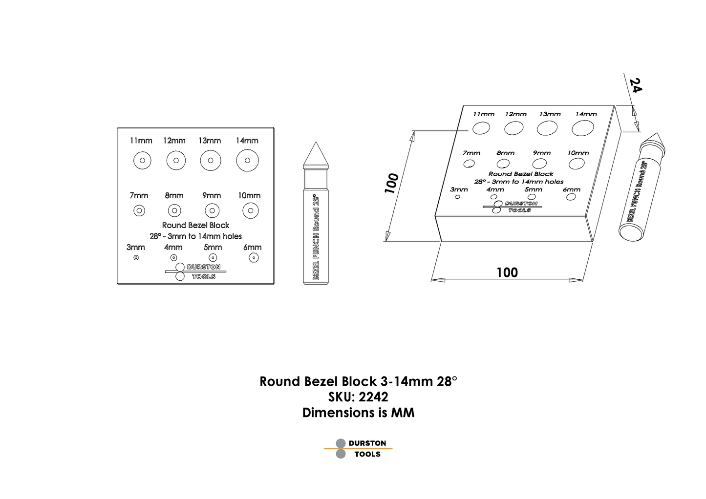 Round Bezel Block 3-14mm 28°