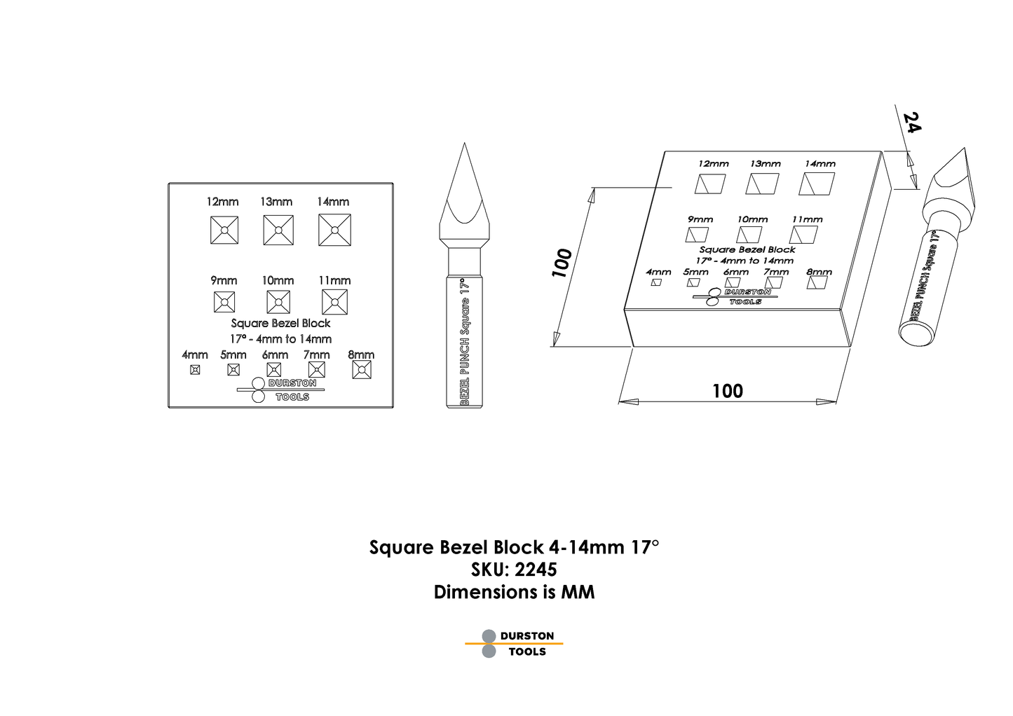 Square Bezel Block 4-14mm 17°