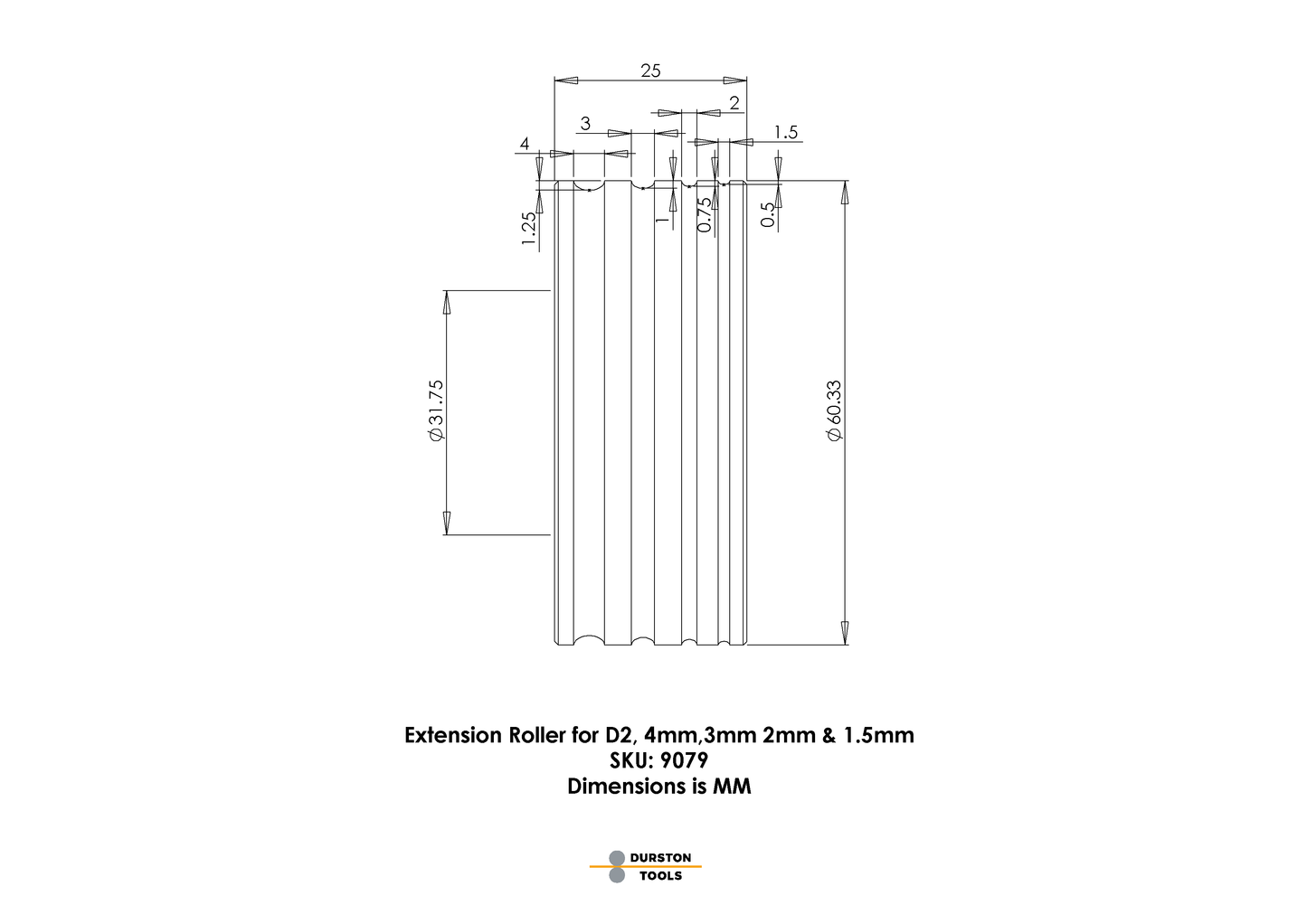 Extension Roller 4, 3, 2 & 1.5mm for Double Rolling Mills