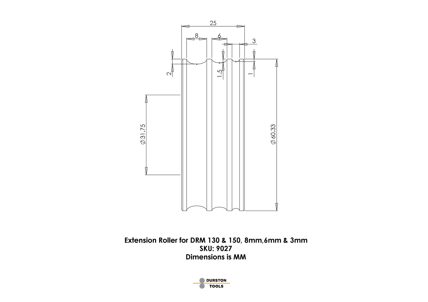 Extension Roller 8, 6 & 3mm for DRM 130 and DRM 150