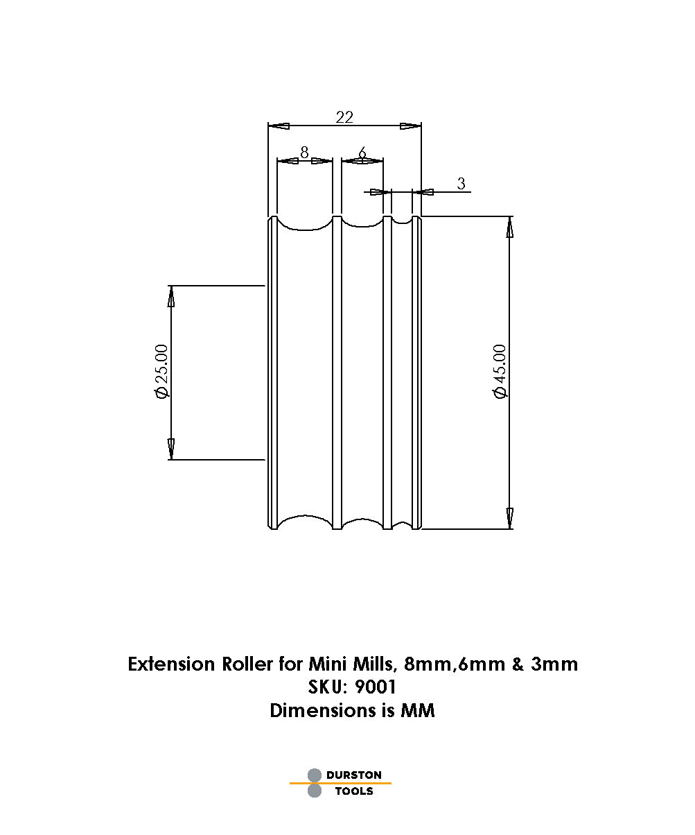 Extension Roller 8, 6 & 3mm for Mini Mills