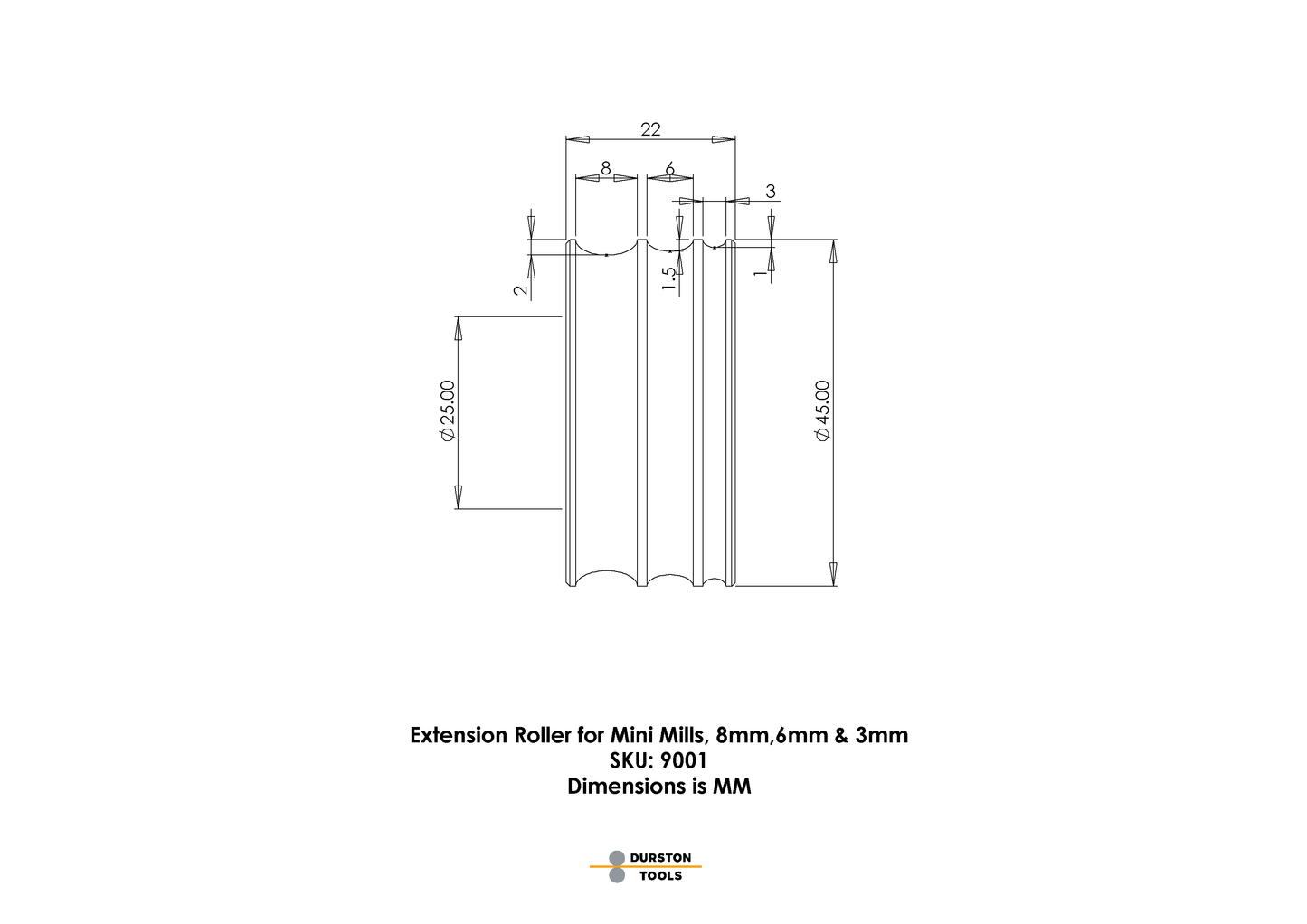 Extension Roller 8, 6 & 3mm for Mini Mills
