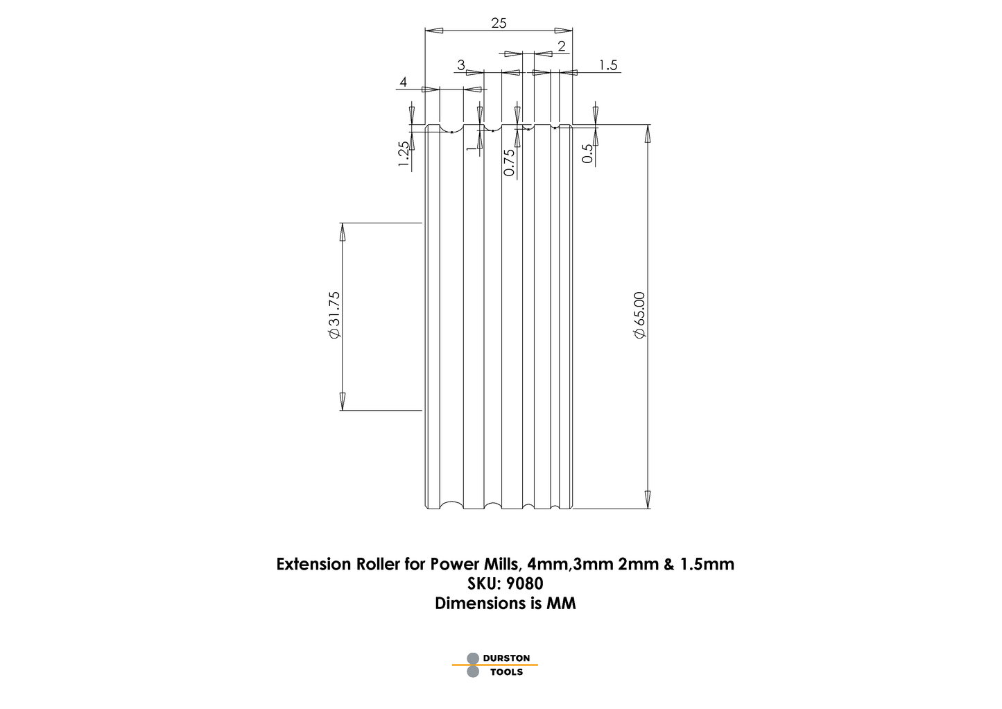 Extension Roller 4, 3, 2 & 1.5mm for Power Mills