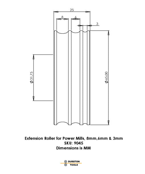 Extension Roller 8, 6 & 3mm for Power Mills