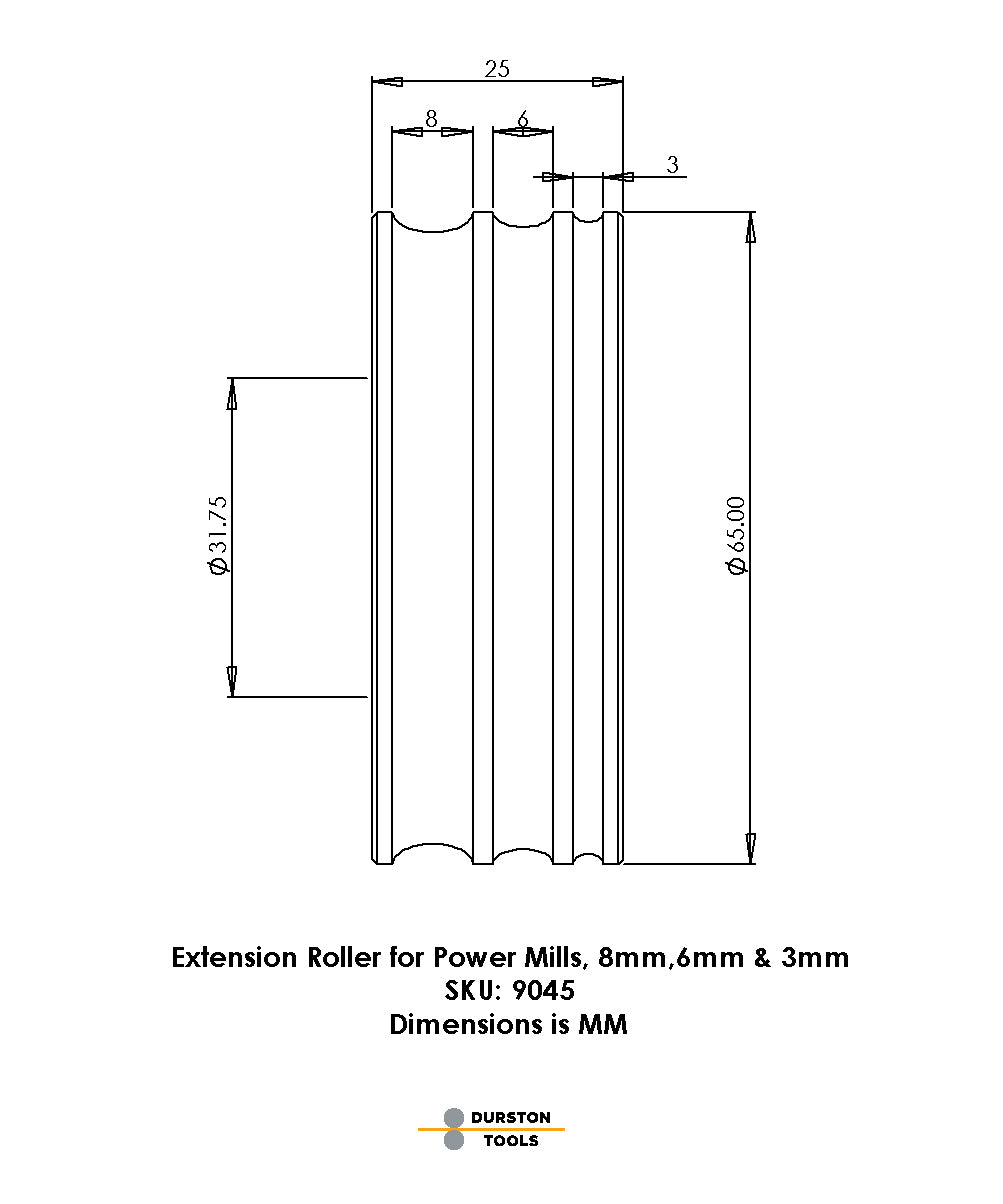 Extension Roller 8, 6 & 3mm for Power Mills