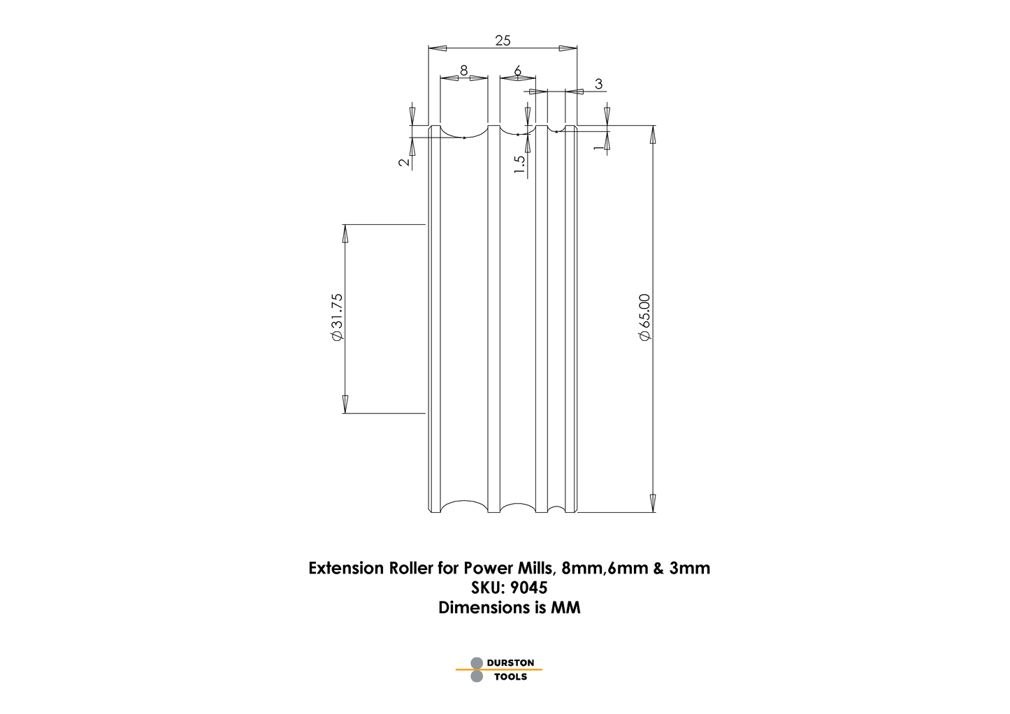 Extension Roller 8, 6 & 3mm for Power Mills