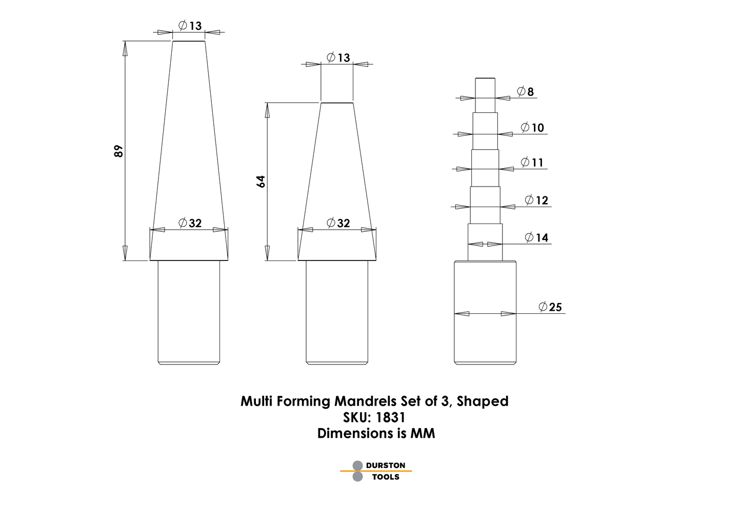 Multi Forming Anvil Mandrels Set of 3 – Shaped