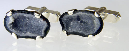 Agate geode cufflinks in silver
