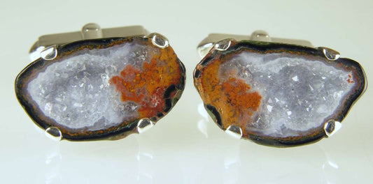 Agate Geode Cufflinks in Silver