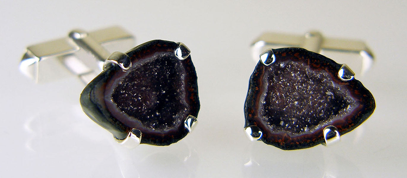Agate geode cufflinks in silver