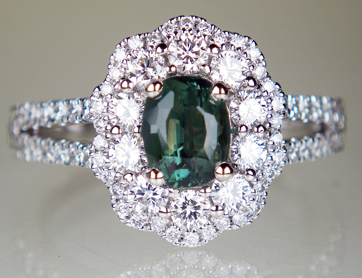 Alexandrite & diamond ring in 18ct white gold