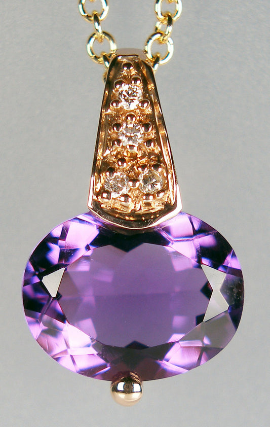 Amethyst & diamond pendant in rose gold