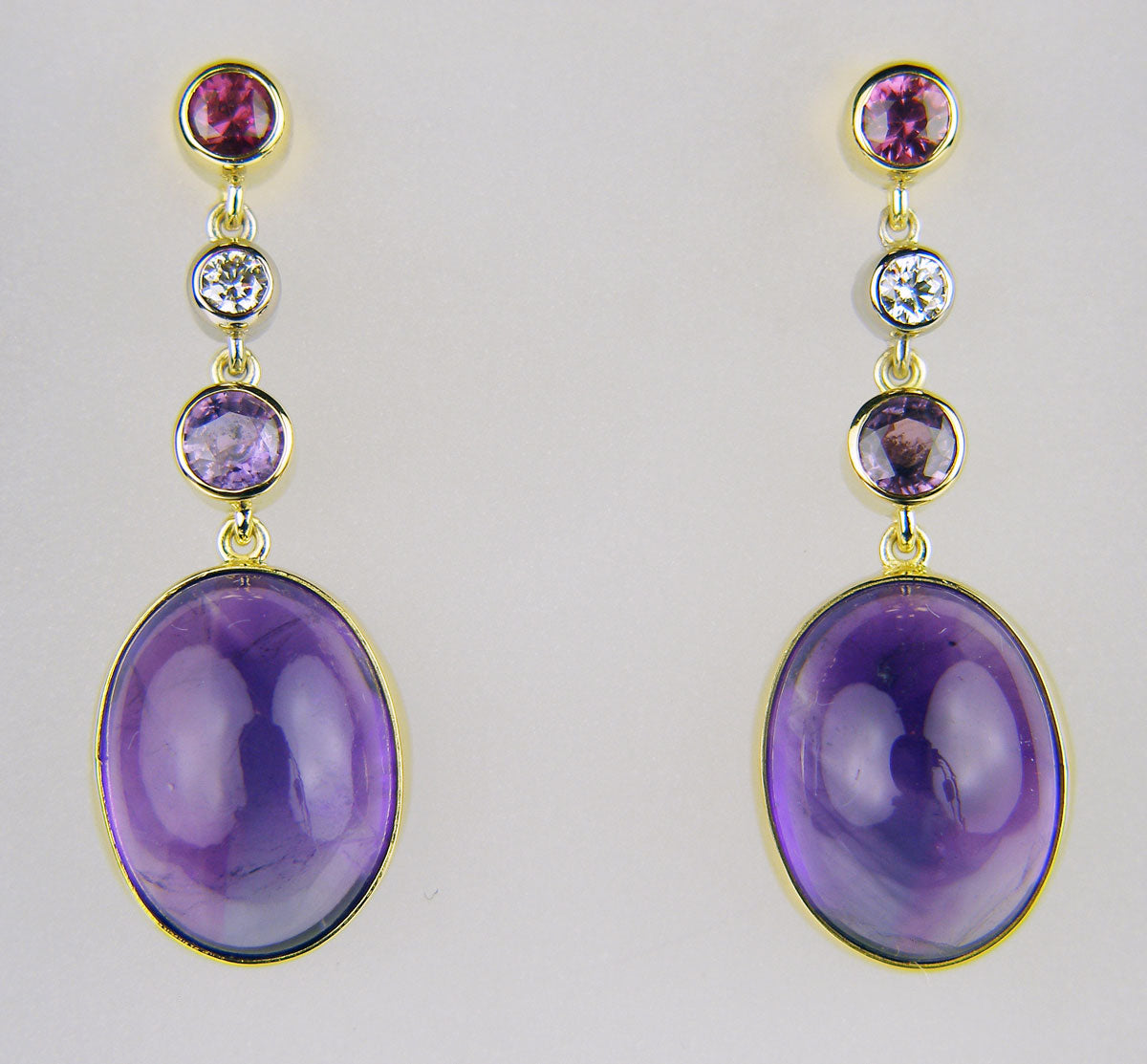Amethyst, sapphire & diamond drop earrings