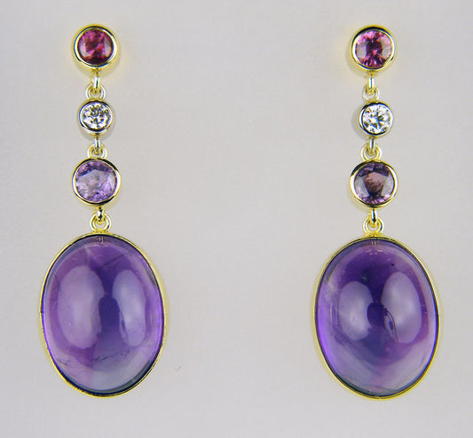 Amethyst, sapphire & diamond drop earrings