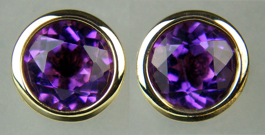 6mm round amethyst rounds rubover set in 9ct yellow gold earstuds