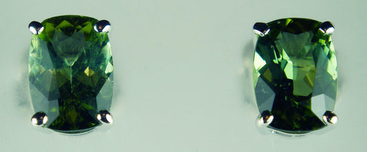 Antique cut sea green tourmaline earstuds in 18ct white gold