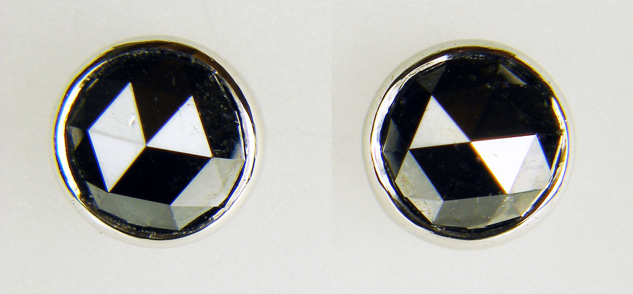Rose cut black diamond earstuds in platinum