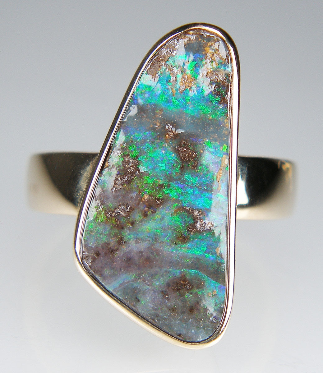 Boulder opal ring in 9ct yellow gold