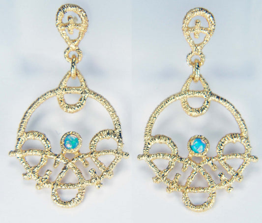 Crystal opal Brigitte Adolf eardrops in 18ct yellow gold